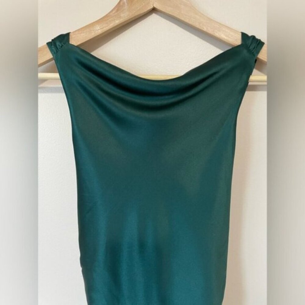 NEW Reformation Anaiis Long Silk Dress Forest Dark Green | US 6 UK 10 - Picture 9 of 14